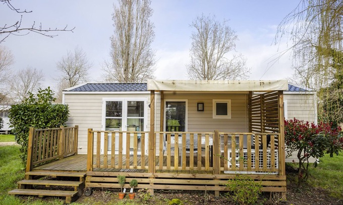Carnac RV Rental | Mobile Home 'Au Petit Bonheur' with Shared Pool, Private Terrace and Private Garden