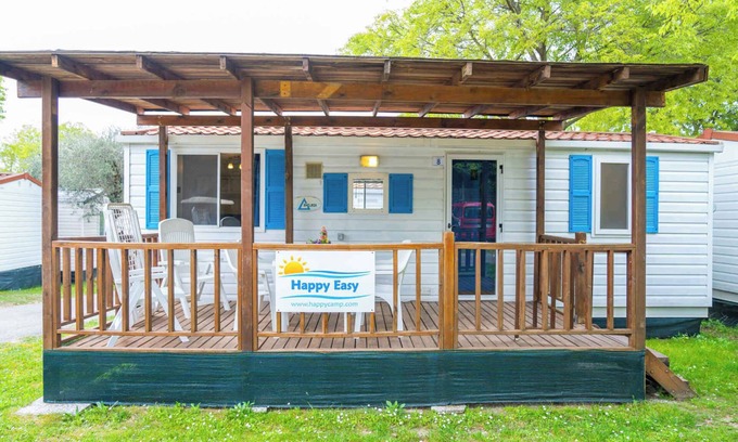 Arborea House | Mobilehome with air conditioning, pool and semi-covered wooden terrace