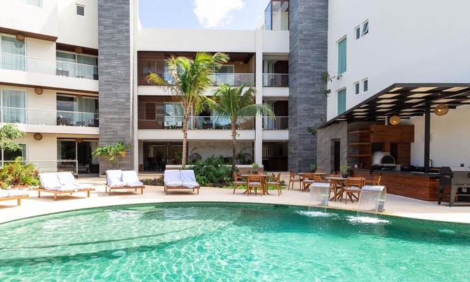 Akumal Apartment | Modern Couple Suite with private garden terrace & jacuzzi