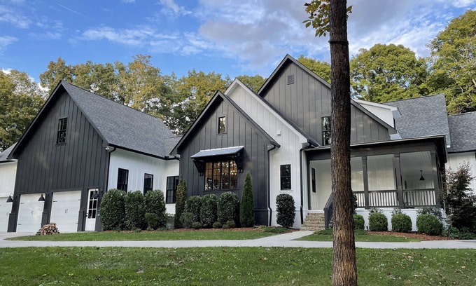 Franklin House | Modern farmhouse on 24 acres of trees with a heated pool