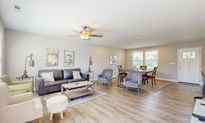 Alexander House | Modern interior with fenced yard and firepit - near town