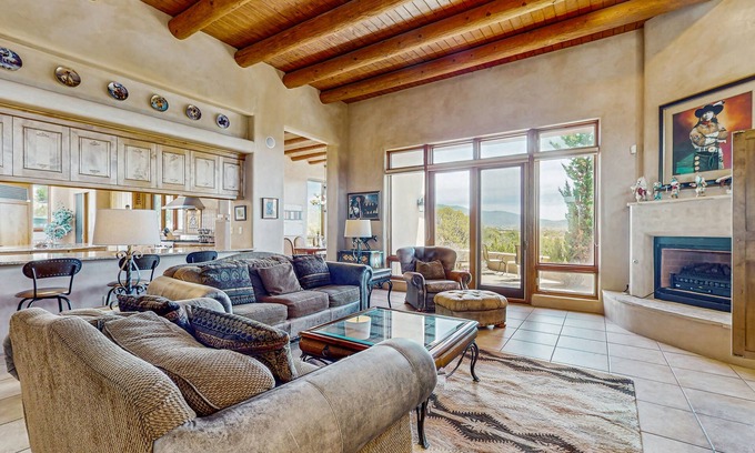 Santa Fe House | Mountain-view magic - large home office, chef’s kitchen, wraparound patio