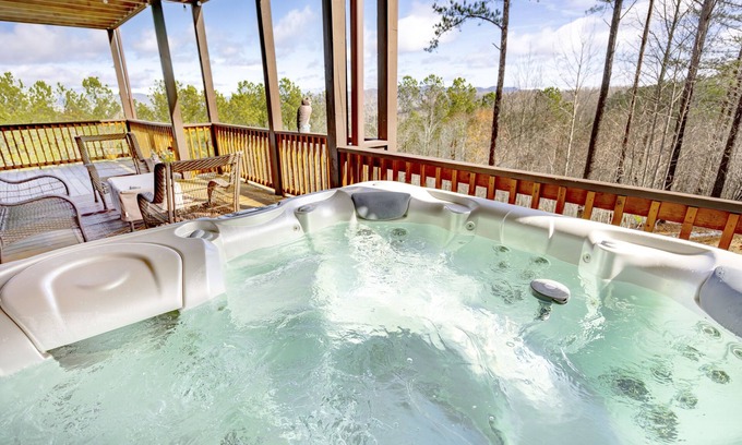 Blairsville Cabin | Mountaintop Home with a Hot Tub, Decks, Pool Table, & Stunning Views - One Dog OK
