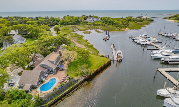 Harwich Port House | Nautical retreat with water views, inground heated pool, and private beach access