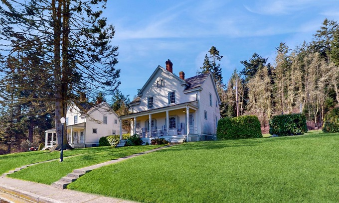 Coupeville House | Ocean view duplex with front porch, walk to ferry & Fort Casey State Park