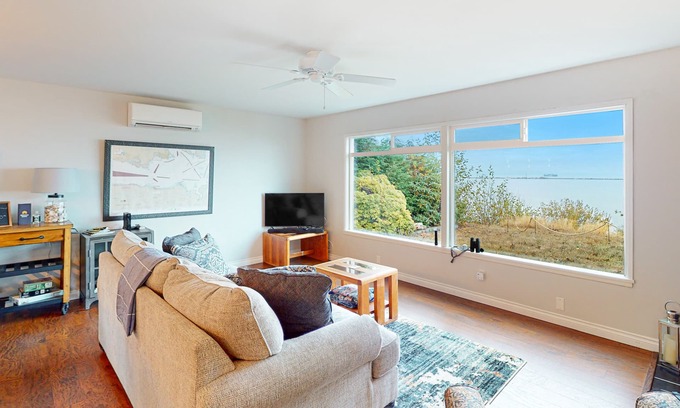Port Angeles East House | Oceanfront, bluff-top home with Ediz Hook view, prime location, fireplace