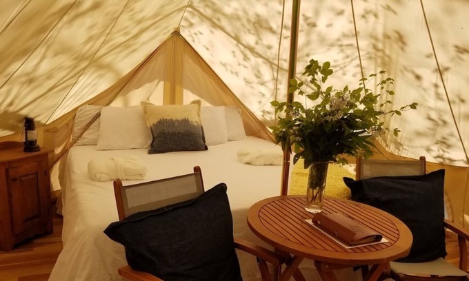 Rideau Lakes RV Rental | Otter Ridge site at Stepstone falls Safari Tent with Sauna