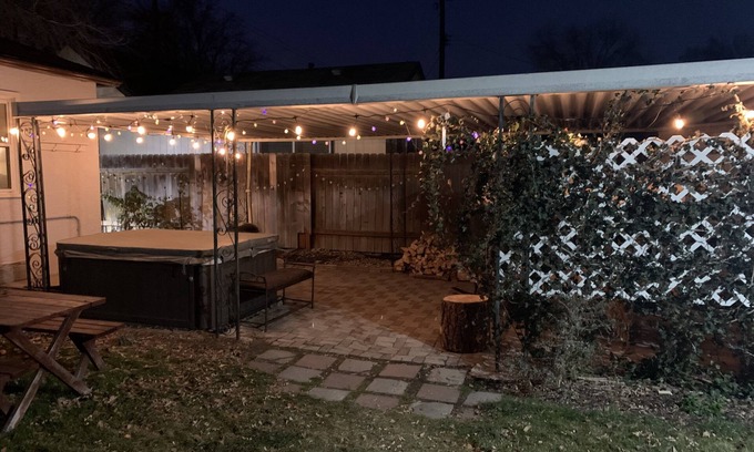 Sunset House | Outdoor fireplace, hot tub, coffee bar. Close to green belt and downtown