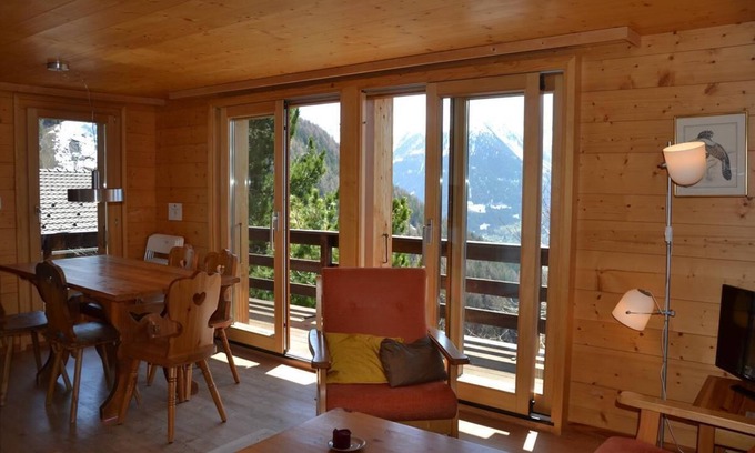 Saint-Luc Ski Chalet | Outside : chalet near the center of the village, terrace and balcony with garden furniture, beautifu
