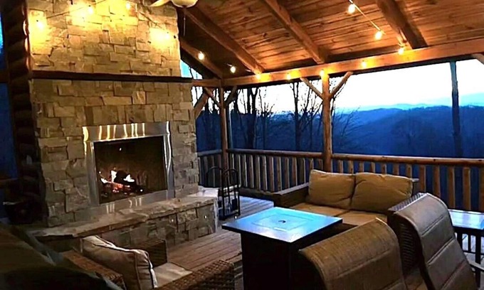 Wolf Laurel Cabin | Panoramic Views*Mountain Cabin near Asheville*Hot Tub* Outdoor Wood Fireplace*