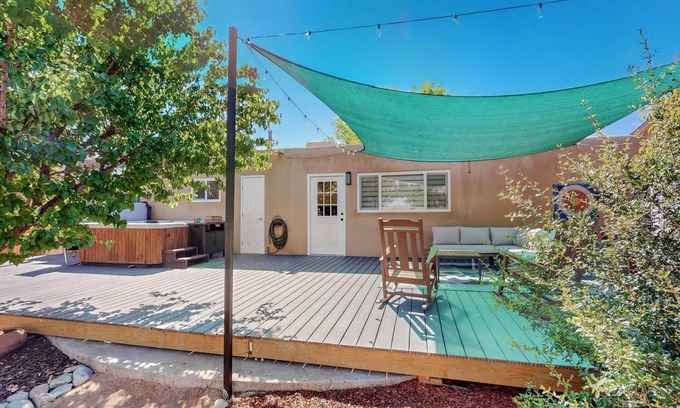 Los Poblanos House | Peaceful Sunflower Escape, 3bd w/hot tub, grill, and mountain views!