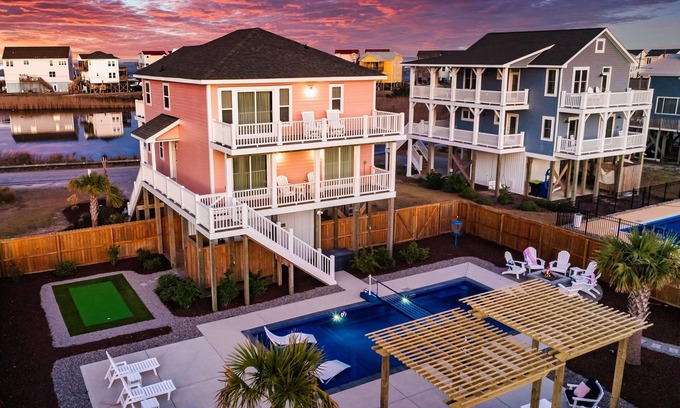 Sneads Ferry House | Pool Heat is ON; come swim with us! Putting Green, Ms Pac Man, Ocean Views