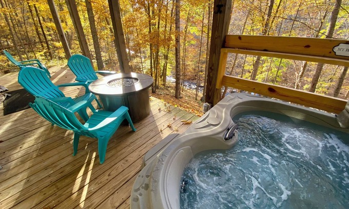Bakersville House | Power & Water! WiFi Soon! Hot Tub, Creek Front, Fire Table, Fireplace, Private!