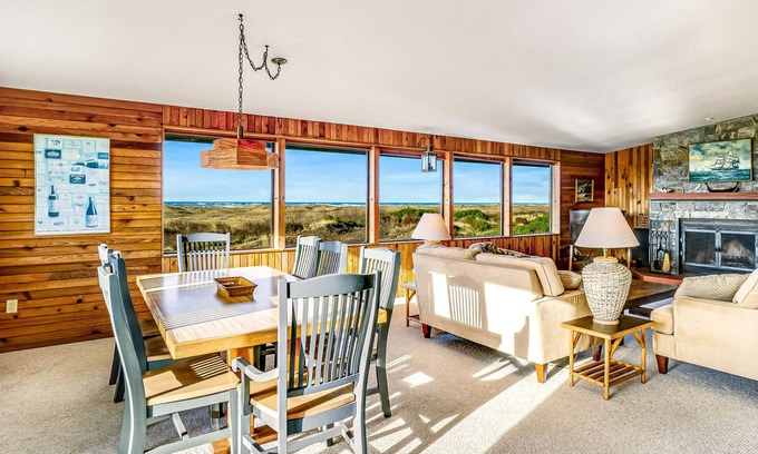 Copalis Beach House | Private ocean view escape with large deck, WiFi, & wood-burning fireplace