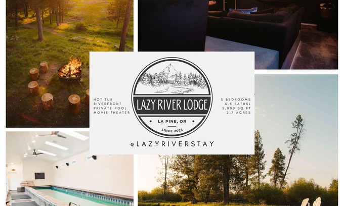 La Pine House | Private Riverfront Lodge w/Indoor Pool, Movie Theater, Hot Tub on Acreage