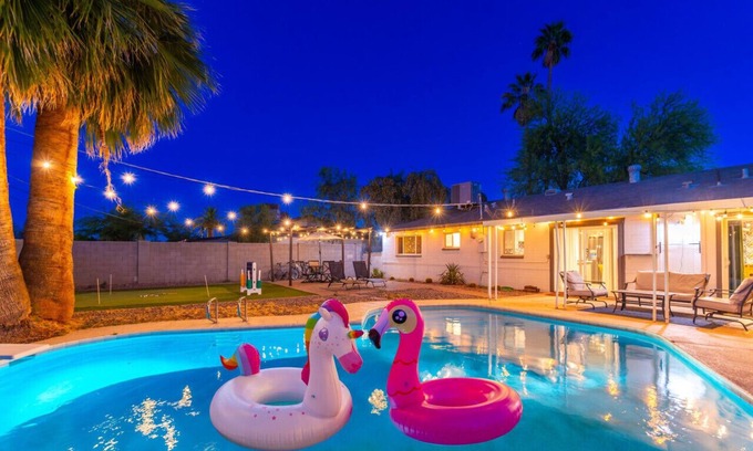 New Papago Parkway Apartment | Private, Sunshine Oasis! Heated Pool | Mini Golf