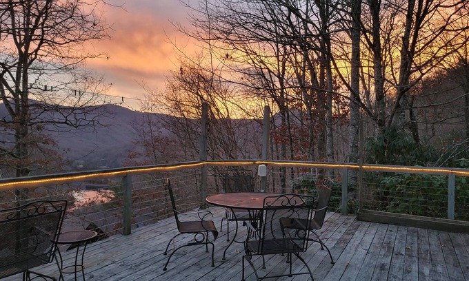 Tuckasegee Cabin | Quiet 3 bedroom cabin in the woods, amazing mountain and lake views, huge deck