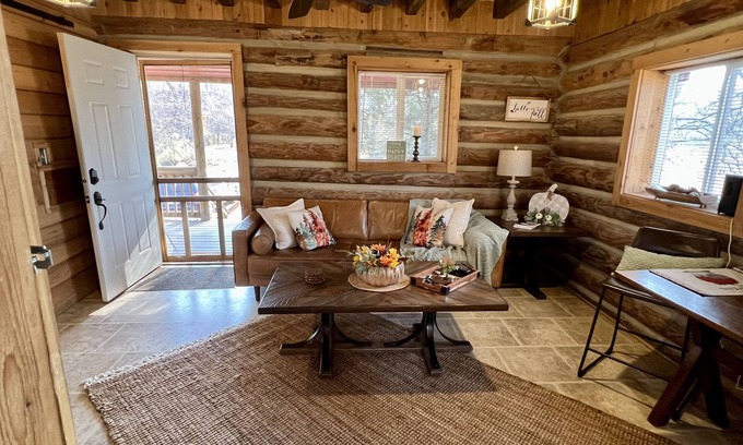 Hallsville Cabin | Quiet Cabin on Walnut Creek, Covered Deck, Hot Tub, Swimming Hole, Shelter House