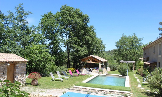 Saint-Victor-des-Oules House | Quiet, Clim, not overlooked, HEATED SWIMMING POOL, 10min from Uzès for 10 and 4 eft.