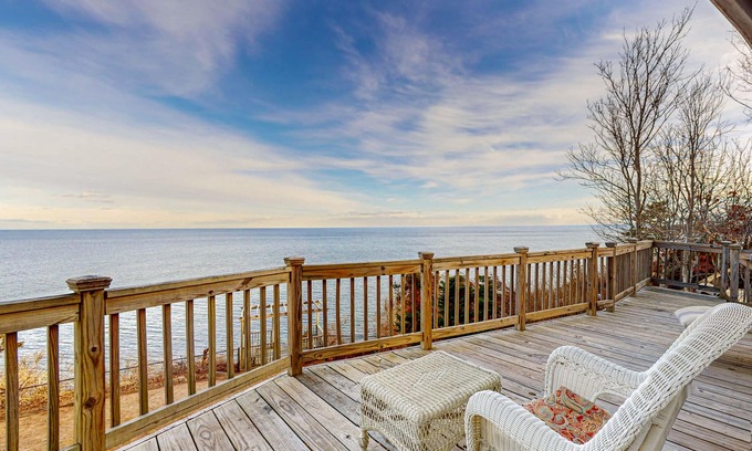 Plymouth House | Quiet home with ocean views, access to beach, deck, W/D, AC, & games