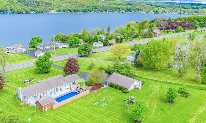Penn Yan House | Relaxing Lakeview Retreat! Pool, Hot Tub, Firepit, Gameroom Perfect for Groups,