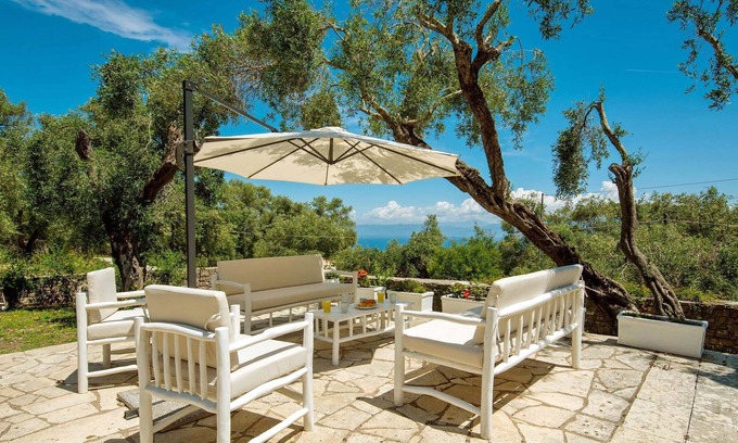 Koutsi Villa | Renovated traditional house with pool and sea views: Olive Grove House
