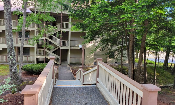Lincoln Condo | Riverside, AC, deck, view, pool, swimming hole, tennis.