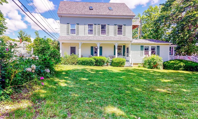 Wiscasset House | Riverview house with yard, huge deck, firepit, gas grill, private W/D, and canoe