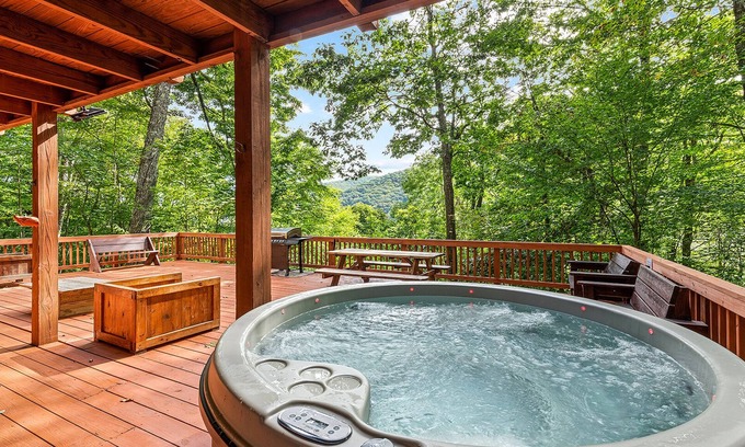 Maggie Valley Cabin | Safe Haven - Hot Tub, Views, Family Friendly Retreat