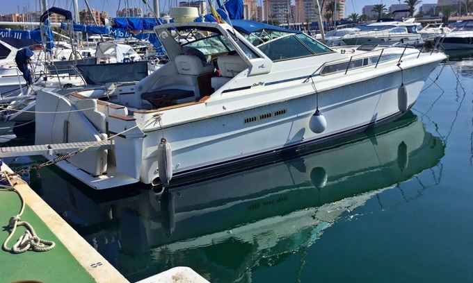 San Javier Boat Rental | Searay 380 Cruiser Moored at Tomas Maestre Marina