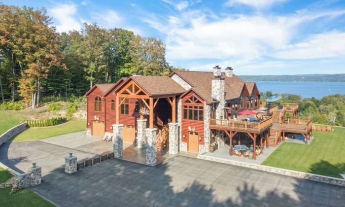 Kewadin House | Secluded Luxury Lodge Overlooking Torch Lake with Hot Tub, Elevator on Hilltop!