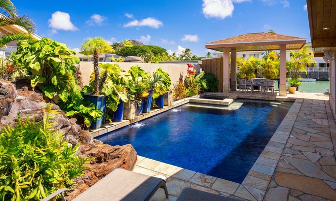 Portlock House | Secluded waterfront home-lava waterfall, saltwater pool, spa, sauna