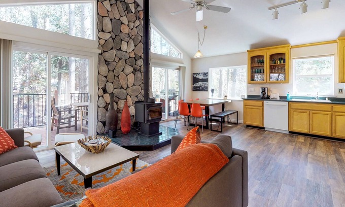 Serene Lakes House | Serene cabin with wood stove, private W/D, and wood fireplace - walk to lake
