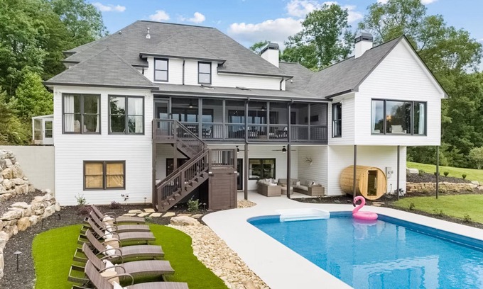Cleveland House | Serene mountain view home with private pool, firepit, dry sauna, & AC