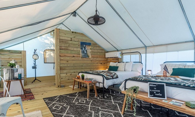 Orange Beach RV Rental | Site #05 Double Safari Tent with ensuite bath