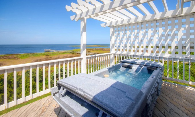 Wind Over Waves House | Soundfront Home w/Private Pool, 2 Hot Tubs, Elevator, Community Boat Ramp, More