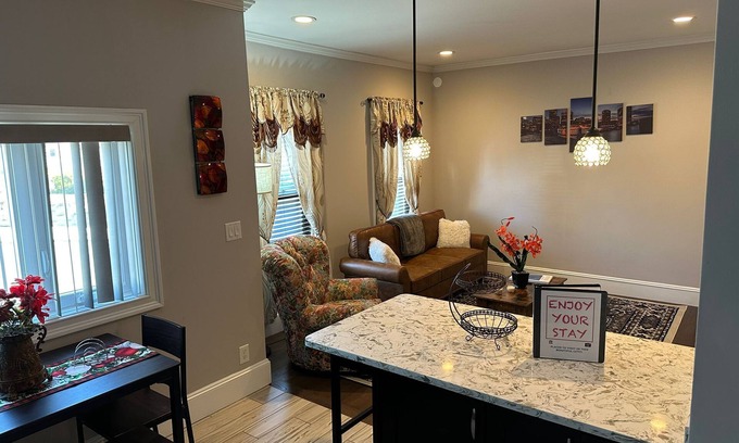 Malden Apartment | Spacious, Cozy, near T station -Private Parking -Free Wifi -Washer & Dryer - AC