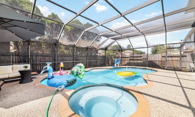 Stafford House | Stafford Hay-day Farmhouse, 5 Bedrooms with Pool Table and Covered Private Pool