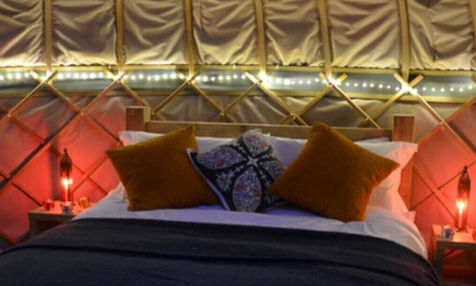 Stamford RV Rental | Stamford Meadows Glamping - Orchard Yurt Site with Hot Tub