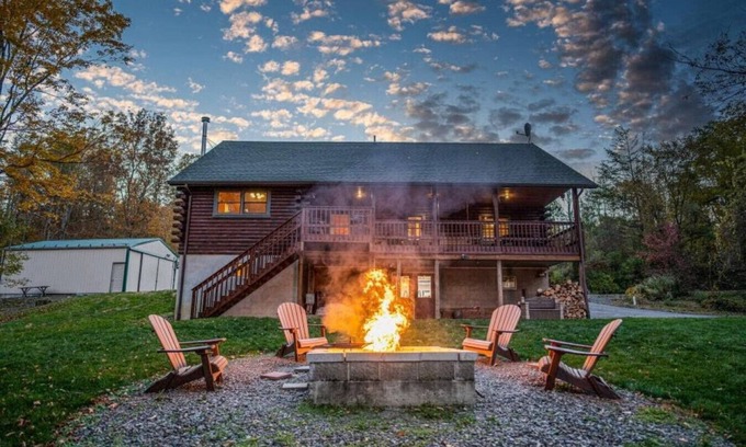 Wellsboro Cabin | Stocked fishing pond and AMAZING Views from the fire pit and hot tub!