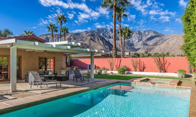 Racquet Club West House | Stylish, dog-friendly home with private pool, pool spa, enclosed yard & grill