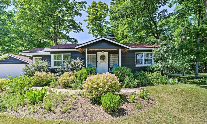Elk Rapids Cottage | Stylish Dog-Friendly Bungalow: Steps to Elk Lake