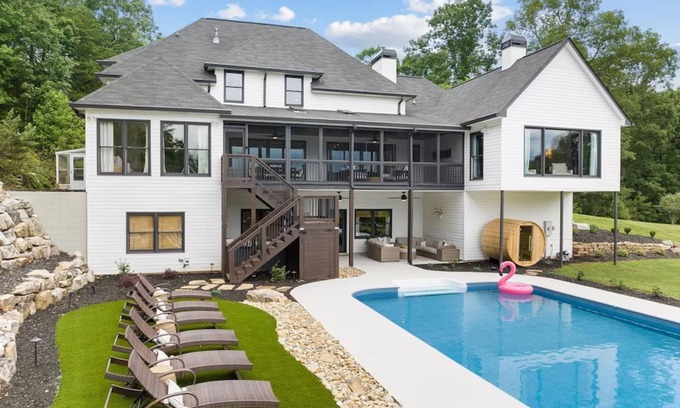 Helen House | Stylish mountain view estate with private pool, firepit, two kitchens, & AC