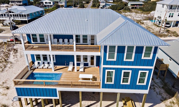 Surf Side Shores House | Summer at Summer Better Your Fort Morgan Beachfront Escape heated POOL by Prickett Properties