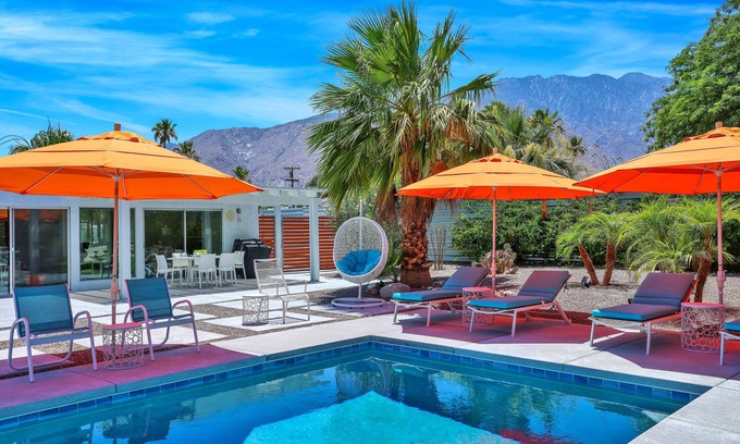 Racquet Club Estates House | Sunny, Private Mid-Century Modern Oasis with Saltwater Pool, Spa, Mountain Views