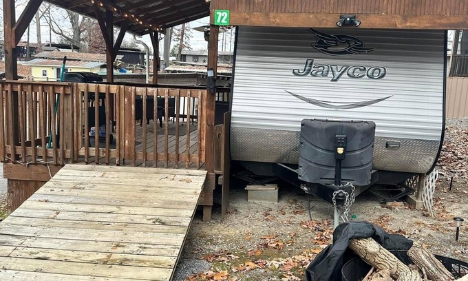Dandridge RV Rental | Sunset Seeker is a cozy camper with a beautiful view of Lake Douglas!
