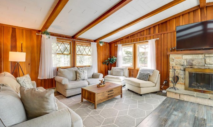 Long Pond House | Swim Dock and Game Room Lakefront Poconos Cabin!
