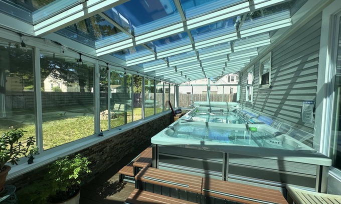 Scarborough House | Swim spa under the starry night with pool/hot tub/sauna
