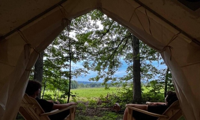 Ithaca RV Rental | Tentrr Signature Site - Orchard and Gorge Tent at South Hill Cider - Site #1