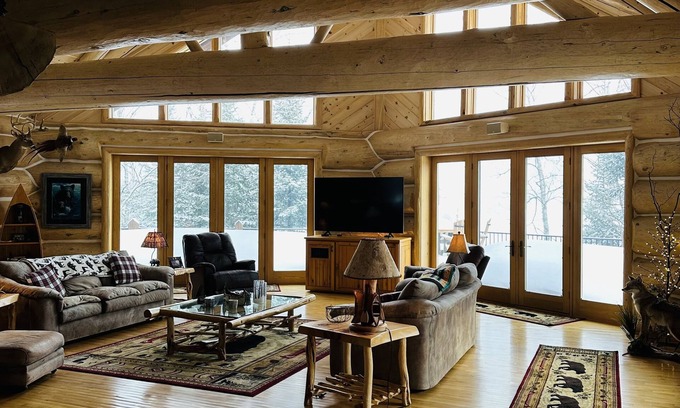 Presque Isle Cabin | Total privacy, private beach, one of a kind full log home